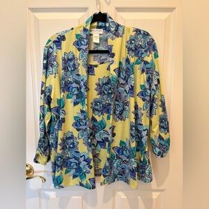 Drapers & Damons Top Shirt Women's Green Multicolor Floral Abstract Blouse
PL